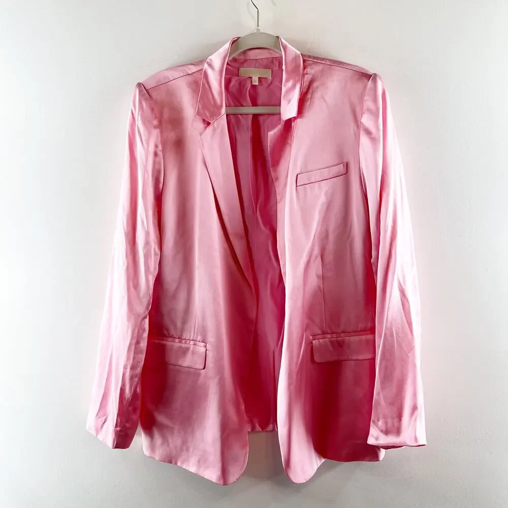 LoveShackFancy Astara Silk Blazer Jacket Pink 10 - Picture 2 of 5